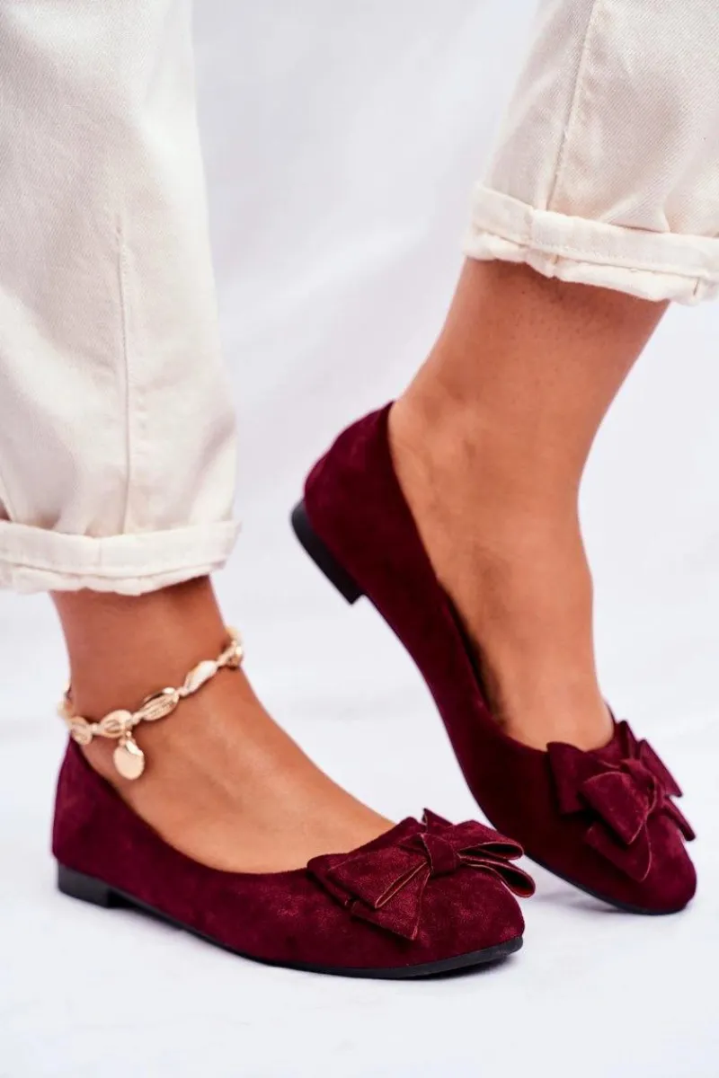 Discount Boto Baleriny Damskie Bordowe Zamszowe Jordos