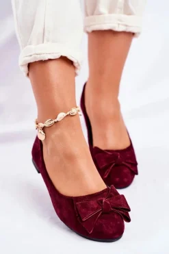 Discount Boto Baleriny Damskie Bordowe Zamszowe Jordos