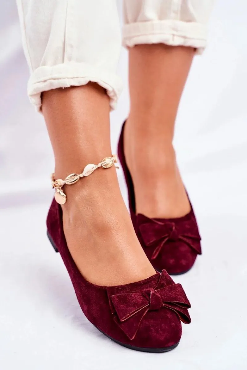 Discount Boto Baleriny Damskie Bordowe Zamszowe Jordos