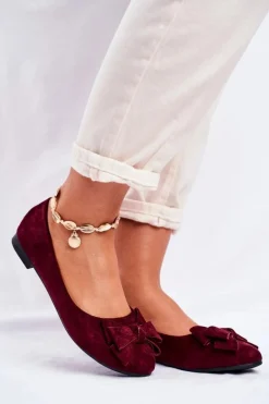 Discount Boto Baleriny Damskie Bordowe Zamszowe Jordos