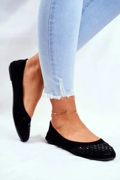Hot Boto Baleriny Damskie Czarne z Cyrkoniami Amantero