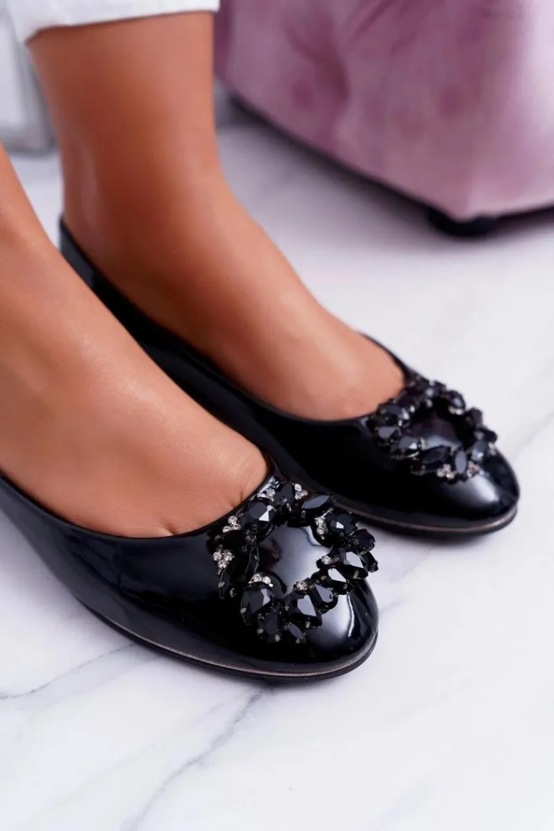 New Baleriny Damskie Czarne z Kryształami Decor Damskie Baleriny Klasyczne