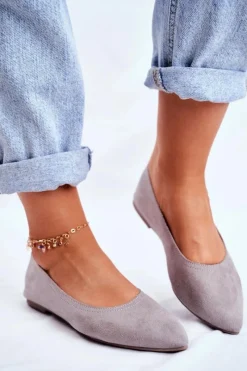 New Boto Baleriny Damskie Eko-Zamsz Szare Bellissima