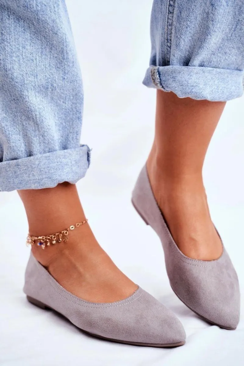 New Boto Baleriny Damskie Eko-Zamsz Szare Bellissima