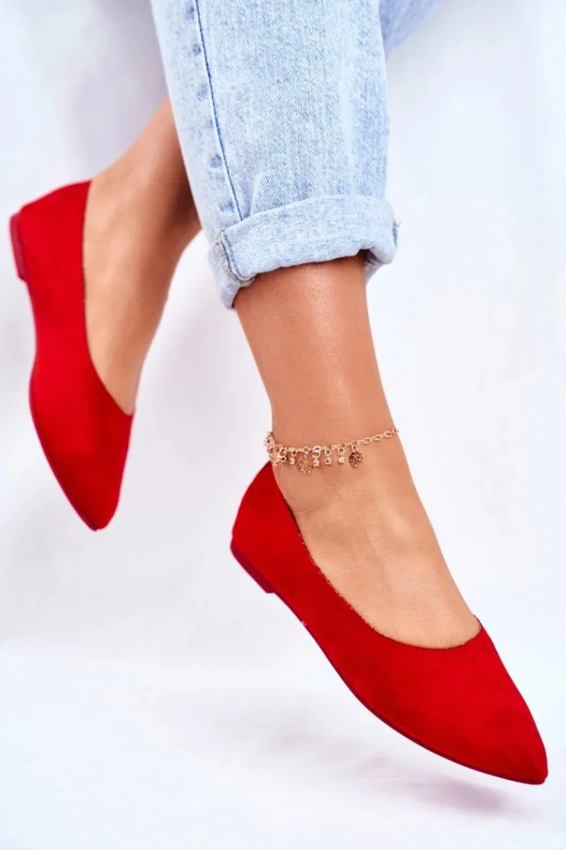 Baleriny Klasyczne>Boto Baleriny Damskie Eko-Zamsz Czerwone Bellissima