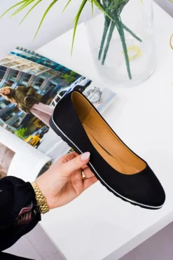 New Boto Baleriny Damskie Eleganckie Satynowe Czarne Komiko