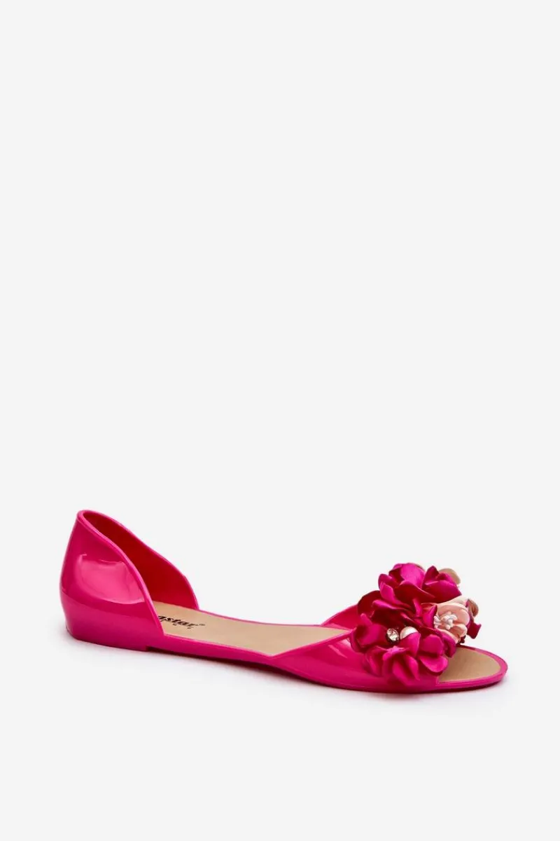 Sale Boto Baleriny Damskie Gumowe Z Kwiatami Fuksja Junikla