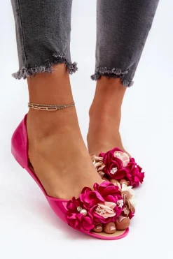 Sale Boto Baleriny Damskie Gumowe Z Kwiatami Fuksja Junikla