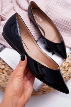 Outlet Baleriny Damskie Lakierowane W Szpic Czarne Tell Me Damskie Baleriny Klasyczne
