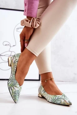 Baleriny Skórzane|Baleriny Klasyczne>Laura Messi Baleriny Damskie Skórzane Zielone 2193