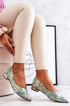 Baleriny Skórzane|Baleriny Klasyczne>Laura Messi Baleriny Damskie Skórzane Zielone 2193