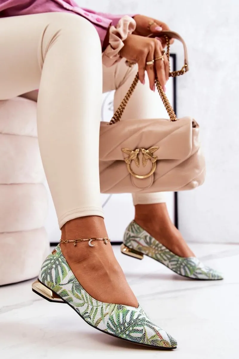 Baleriny Skórzane|Baleriny Klasyczne>Laura Messi Baleriny Damskie Skórzane Zielone 2193