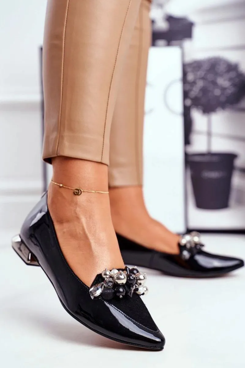 Hot Baleriny Damskie Skórzane Czarne 2157 Damskie Baleriny Skórzane|Baleriny Klasyczne