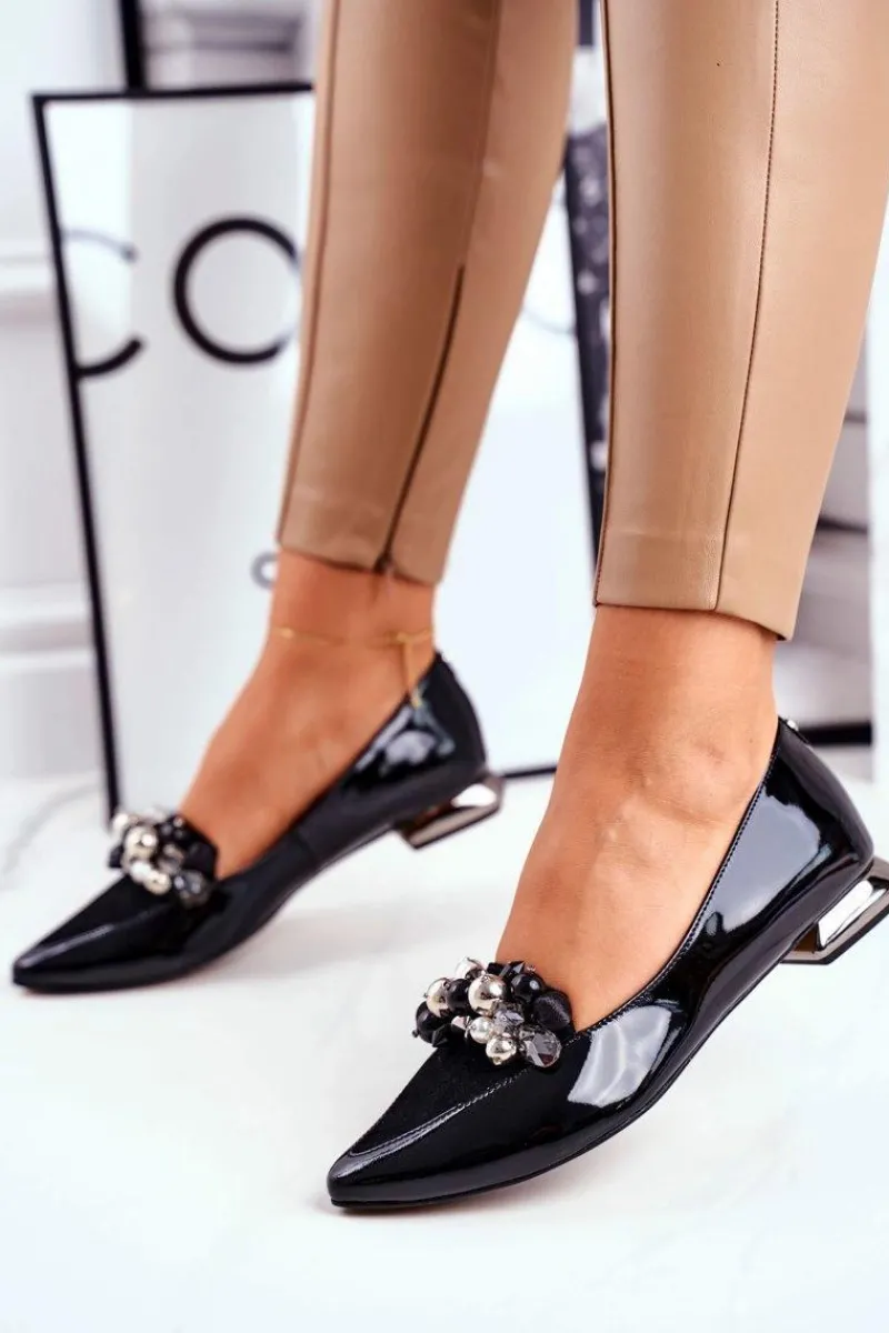 Hot Baleriny Damskie Skórzane Czarne 2157 Damskie Baleriny Skórzane|Baleriny Klasyczne