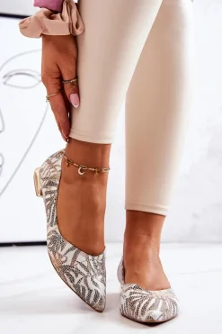 Clearance Laura Messi Baleriny Damskie Skórzane Złote 2193