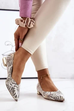 Clearance Laura Messi Baleriny Damskie Skórzane Złote 2193