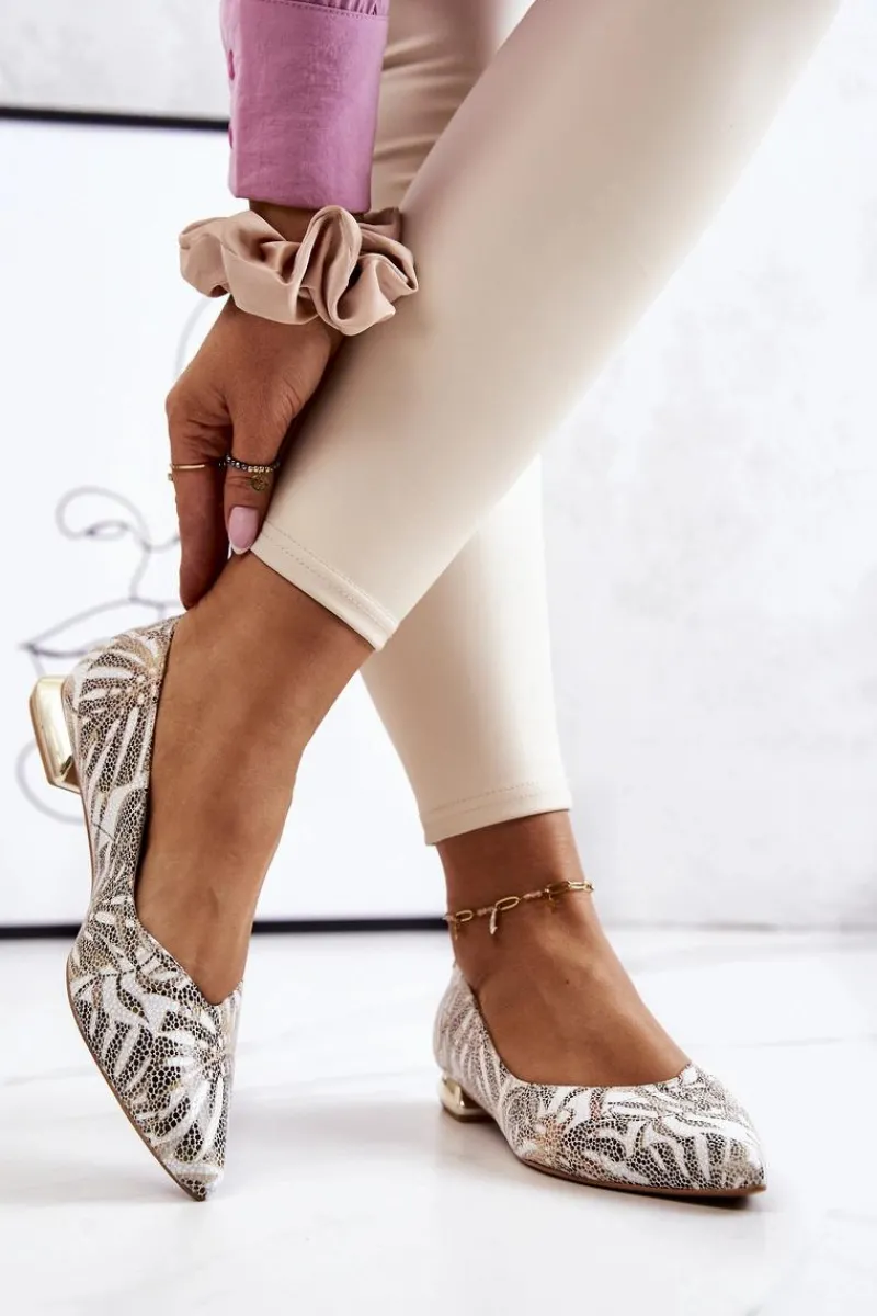 Clearance Laura Messi Baleriny Damskie Skórzane Złote 2193