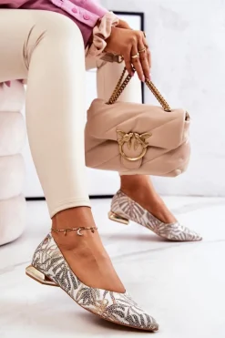 Clearance Laura Messi Baleriny Damskie Skórzane Złote 2193