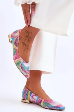 Outlet Baleriny Damskie Skórzane Tęczowe 2193 Damskie Baleriny Skórzane|Baleriny Klasyczne