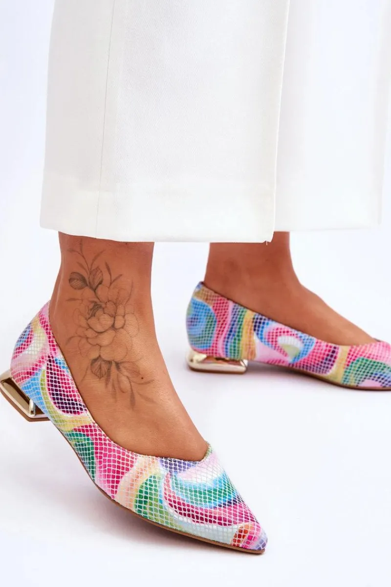 Outlet Baleriny Damskie Skórzane Tęczowe 2193 Damskie Baleriny Skórzane|Baleriny Klasyczne