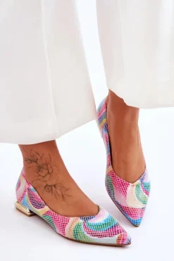 Outlet Baleriny Damskie Skórzane Tęczowe 2193 Damskie Baleriny Skórzane|Baleriny Klasyczne