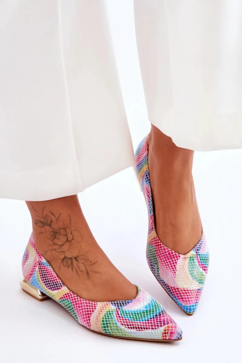 Outlet Baleriny Damskie Skórzane Tęczowe 2193 Damskie Baleriny Skórzane|Baleriny Klasyczne