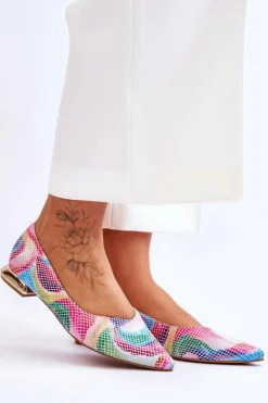 Outlet Baleriny Damskie Skórzane Tęczowe 2193 Damskie Baleriny Skórzane|Baleriny Klasyczne