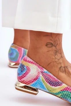 Outlet Baleriny Damskie Skórzane Tęczowe 2193 Damskie Baleriny Skórzane|Baleriny Klasyczne