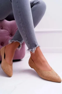 Discount Baleriny Damskie Lu Boo Ażurowe Camel Dessert Damskie Baleriny Klasyczne