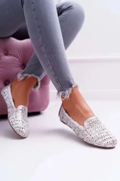 Sale Baleriny Damskie Lu Boo Plecione Srebrny 4Ever Damskie Baleriny Klasyczne