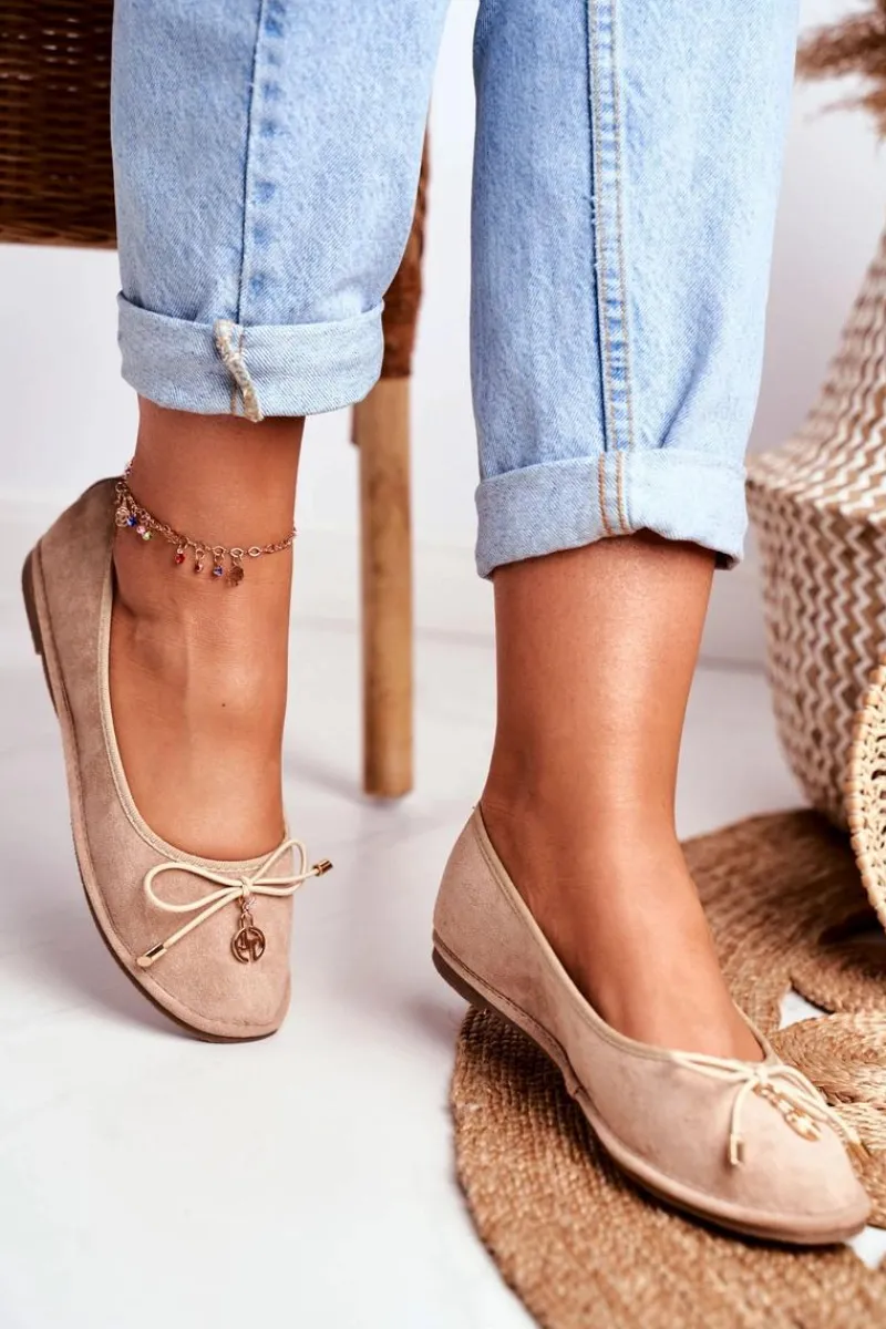 Outlet Baleriny Damskie Lu Boo Zamszowe Beżowe Layla Damskie Baleriny Klasyczne