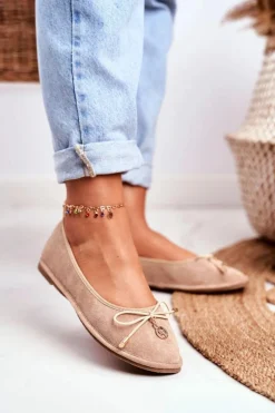 Outlet Baleriny Damskie Lu Boo Zamszowe Beżowe Layla Damskie Baleriny Klasyczne
