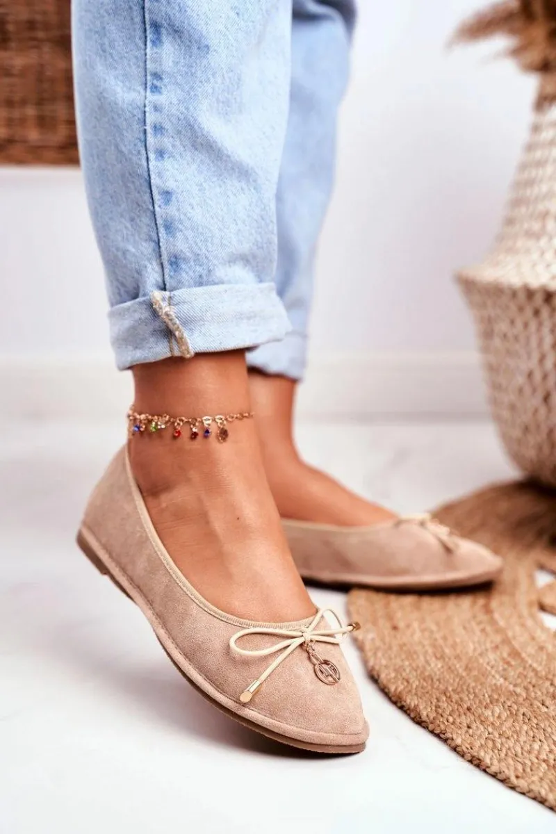 Outlet Baleriny Damskie Lu Boo Zamszowe Beżowe Layla Damskie Baleriny Klasyczne