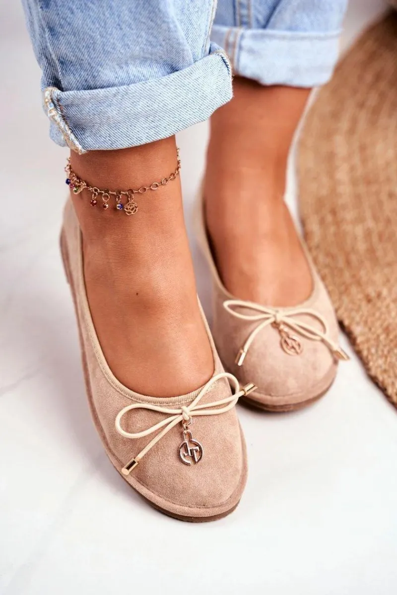 Outlet Baleriny Damskie Lu Boo Zamszowe Beżowe Layla Damskie Baleriny Klasyczne