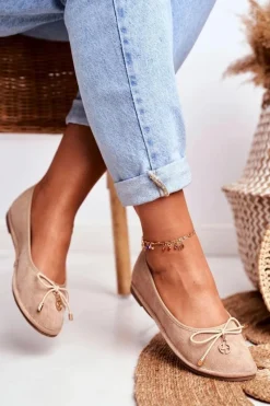 Outlet Baleriny Damskie Lu Boo Zamszowe Beżowe Layla Damskie Baleriny Klasyczne