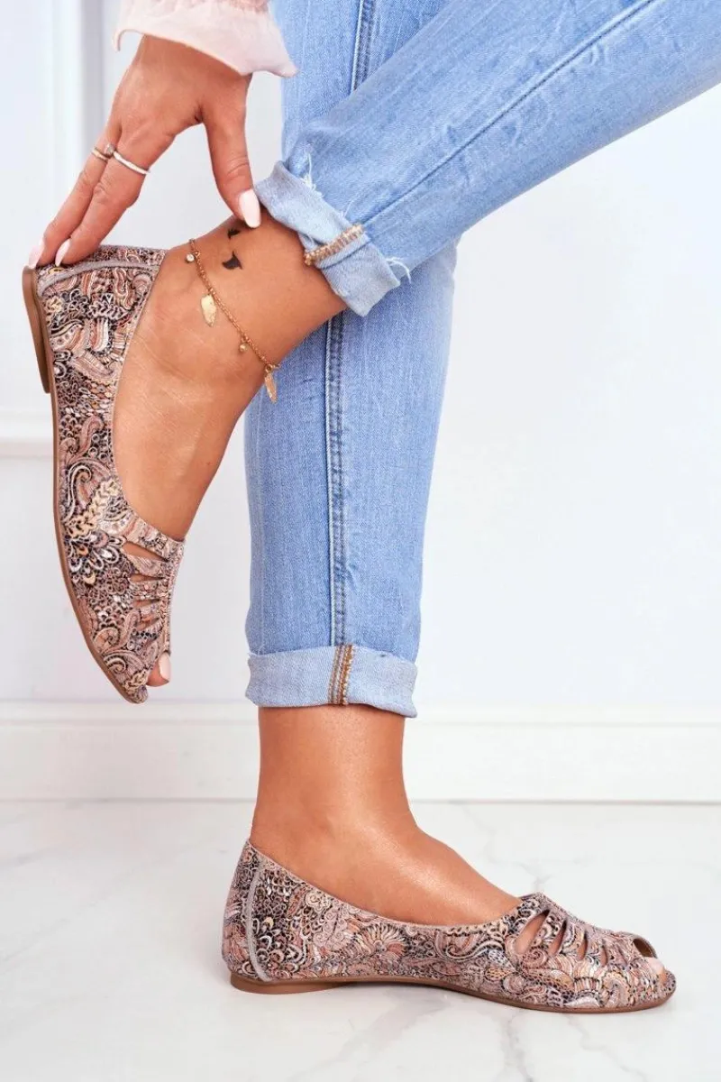 Baleriny Klasyczne|Baleriny Skórzane>Maciejka Baleriny Damskie Skórzane Brązowe we wzory 03497-21