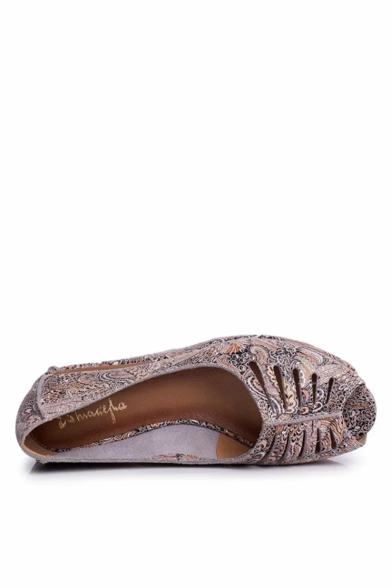 Baleriny Klasyczne|Baleriny Skórzane>Maciejka Baleriny Damskie Skórzane Brązowe we wzory 03497-21