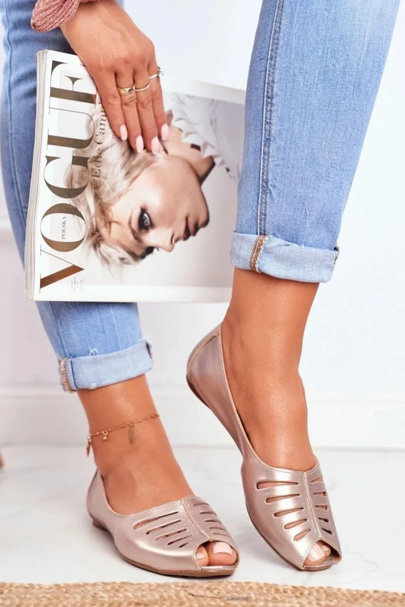 Discount Maciejka Baleriny Damskie Skórzane Złote 03497-25