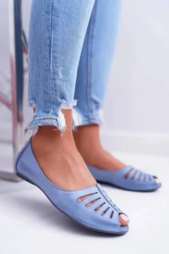 Baleriny Skórzane|Baleriny Klasyczne>Maciejka Baleriny Damskie Skórzane Jasno Niebieskie 03497-33