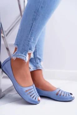 Baleriny Skórzane|Baleriny Klasyczne></noscript>Maciejka Baleriny Damskie Skórzane Jasno Niebieskie 03497-33