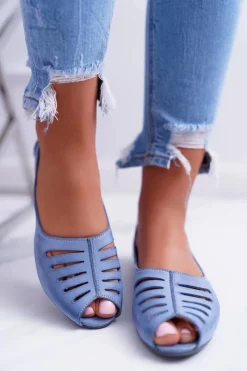 Baleriny Skórzane|Baleriny Klasyczne></noscript>Maciejka Baleriny Damskie Skórzane Jasno Niebieskie 03497-33