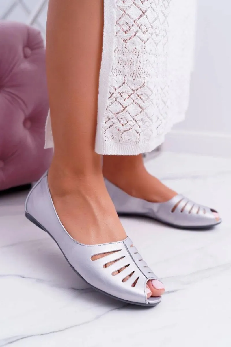 Online Baleriny Damskie Skórzane Srebrne 03497-35 Damskie Baleriny Skórzane|Baleriny Klasyczne