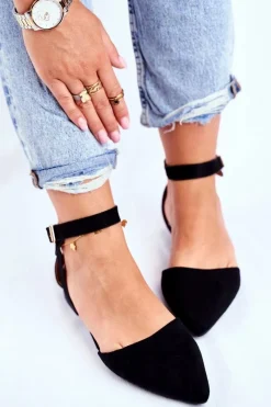 Hot Boto Baleriny Damskie Płaskie Czarne Na Pasek W Szpic Allison