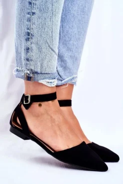 Hot Boto Baleriny Damskie Płaskie Czarne Na Pasek W Szpic Allison