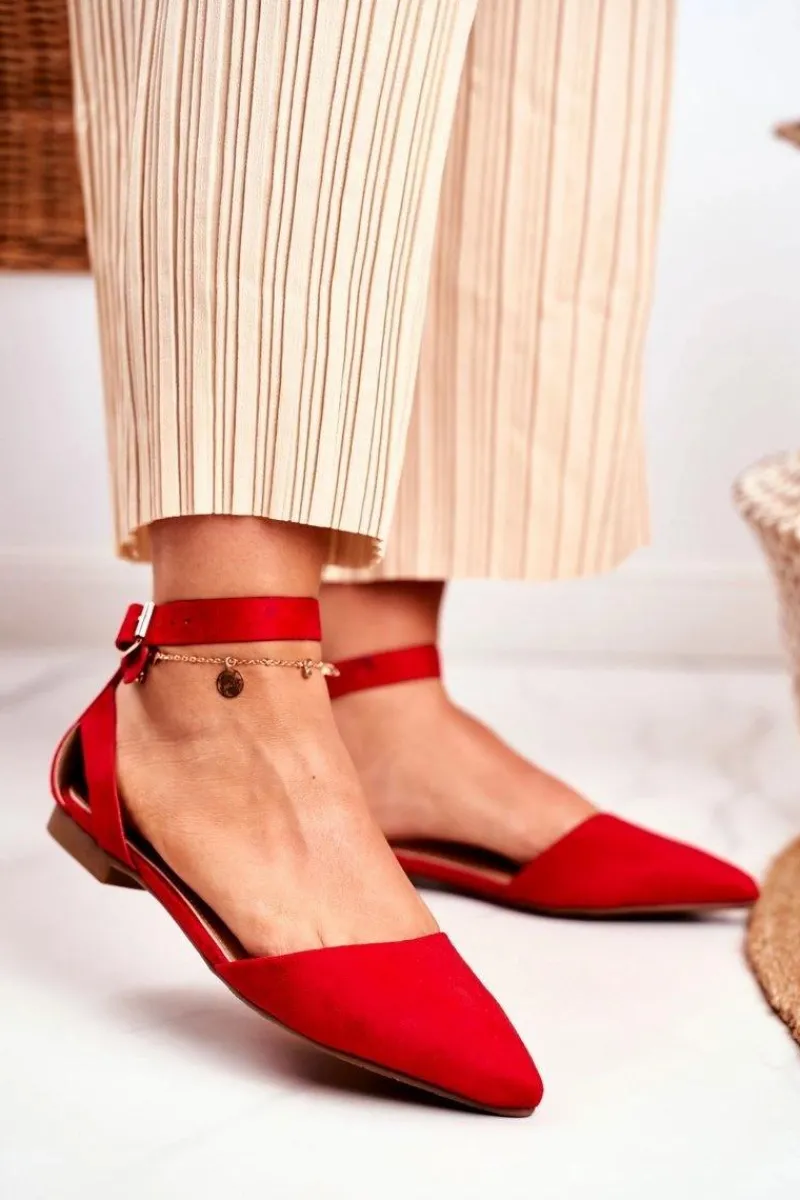 Sale Boto Baleriny Damskie Płaskie Czerwone Na Pasek W Szpic Allison