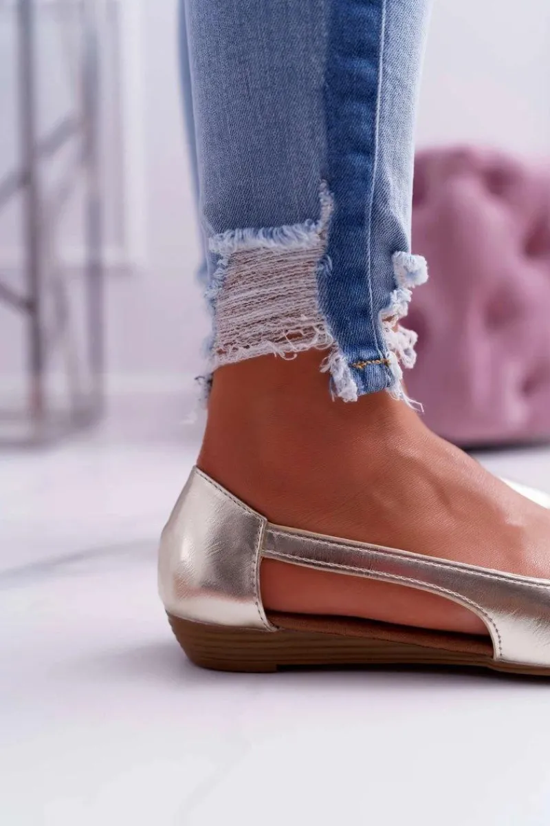New Baleriny Damskie Peep Toe Złote Ereli Damskie Baleriny Klasyczne
