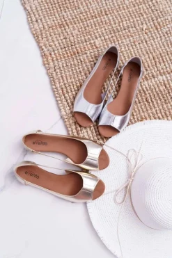 New Baleriny Damskie Peep Toe Złote Ereli Damskie Baleriny Klasyczne