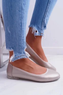 New Baleriny Damskie Sergio Leone Złote Plex Damskie Baleriny Klasyczne