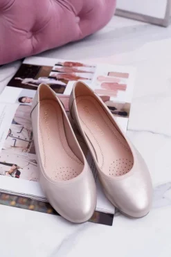 New Baleriny Damskie Sergio Leone Złote Plex Damskie Baleriny Klasyczne