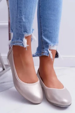 New Baleriny Damskie Sergio Leone Złote Plex Damskie Baleriny Klasyczne